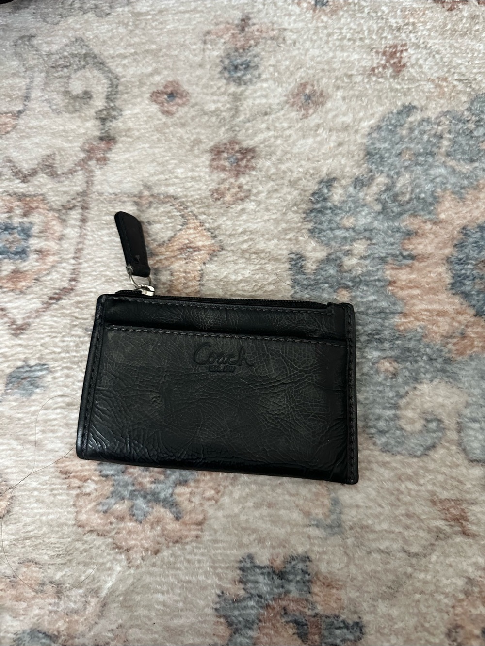 Coach Black Leather Zip Card Pouch with Key Ring